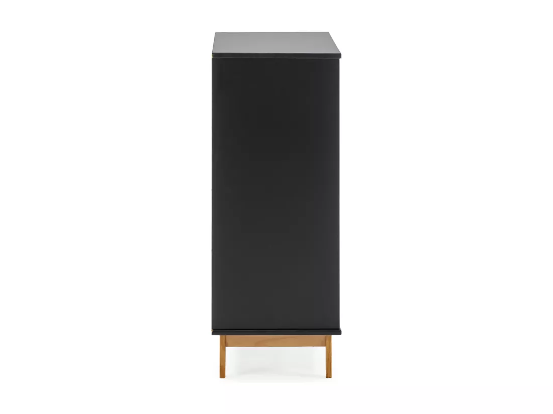 Commode Miranda avec 4 tirois en Couleur Anthracite, Pieds en Bois Naturel