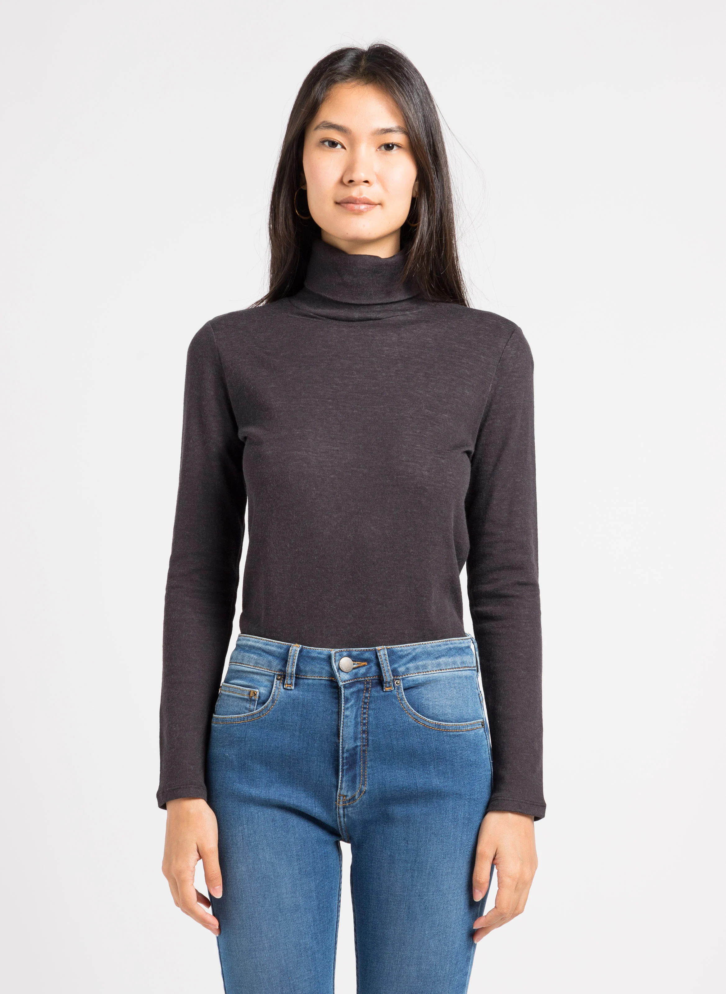 Top col roulé en coton mélangé | Kaki