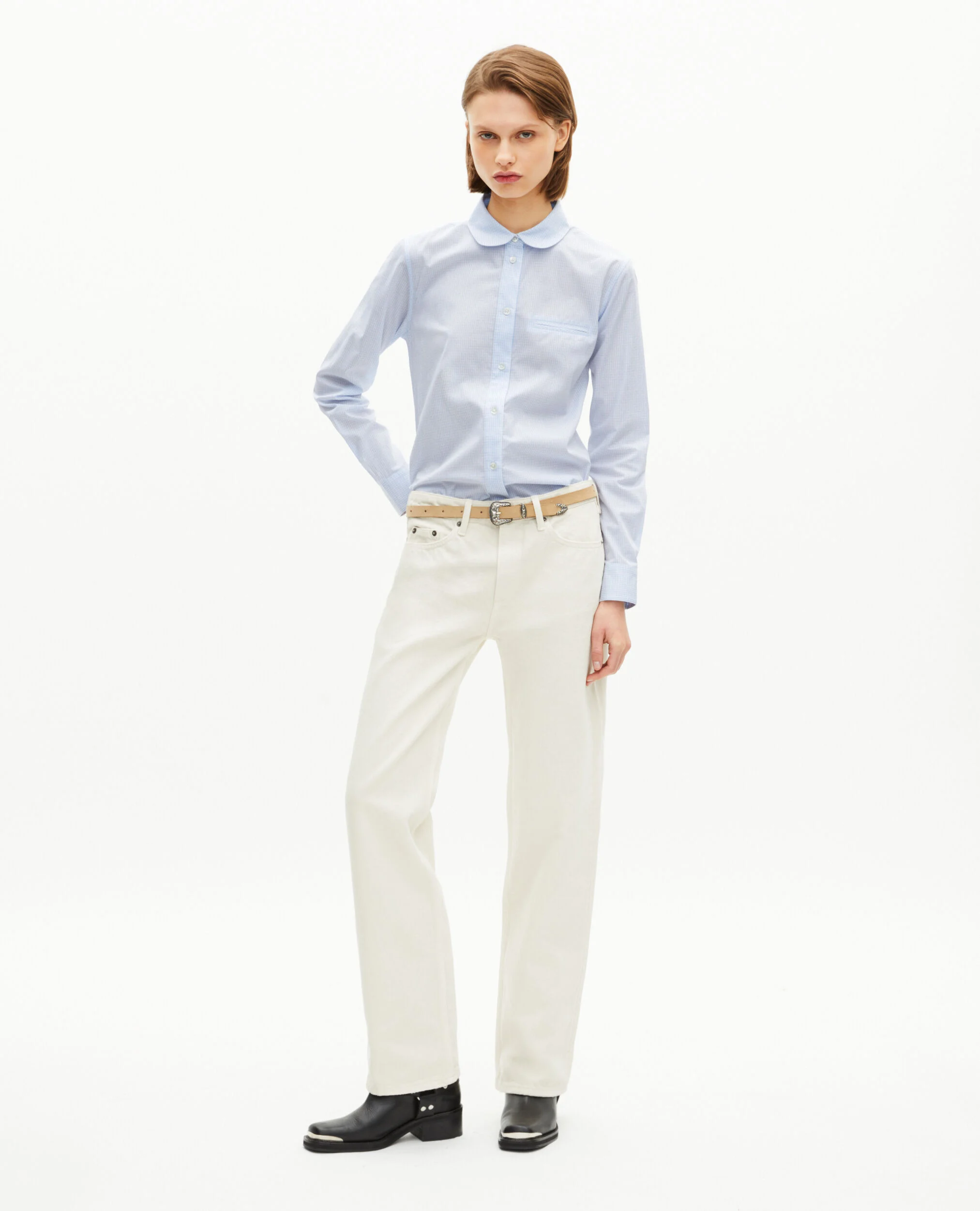 Chemise à micro carreaux bleu clair