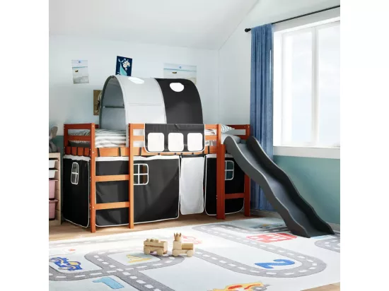 Lit mezzanine enfants et tunnel blanc/noir 90x190 cm pin massif