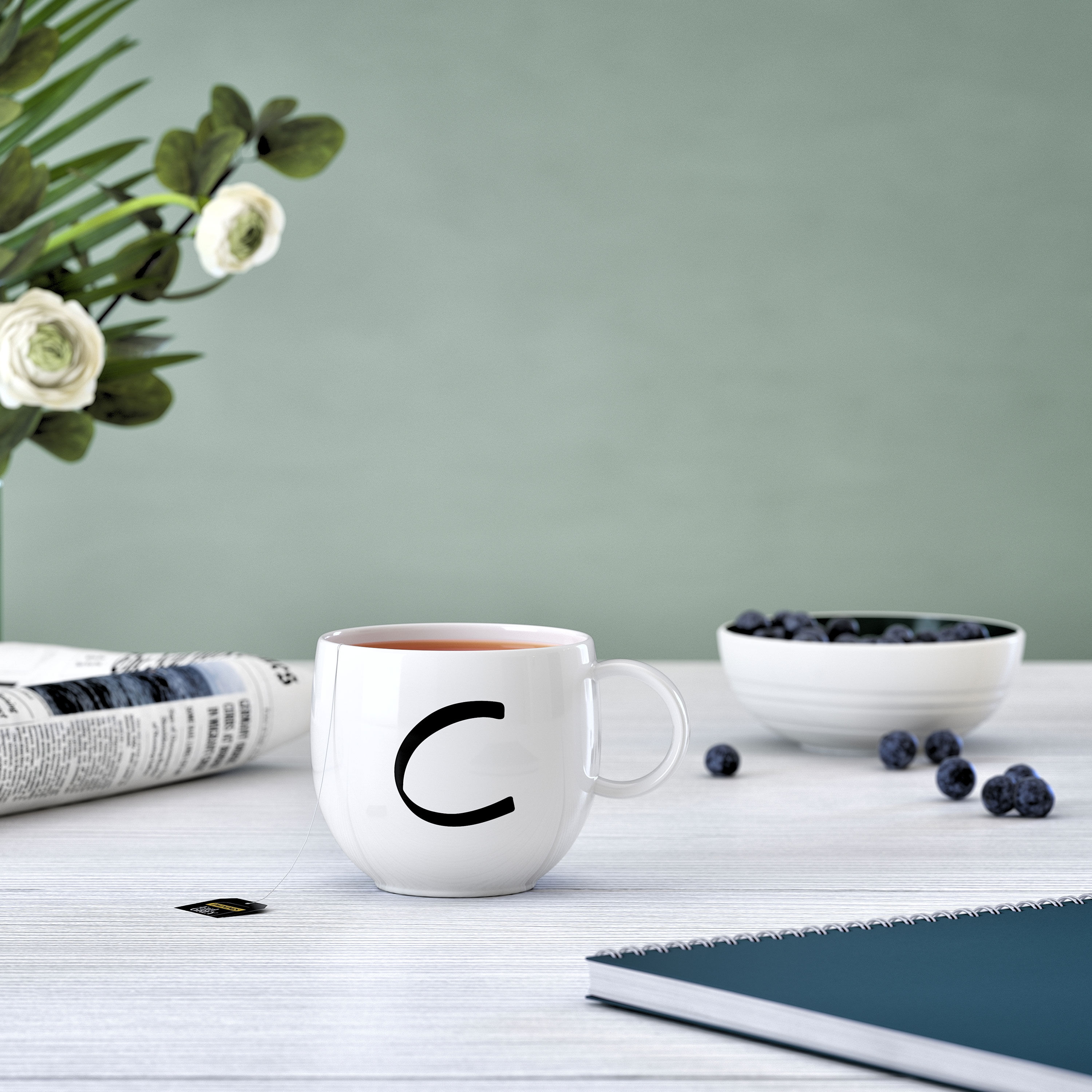 Letters Mug White, 9.9 oz, Premium Porcelain