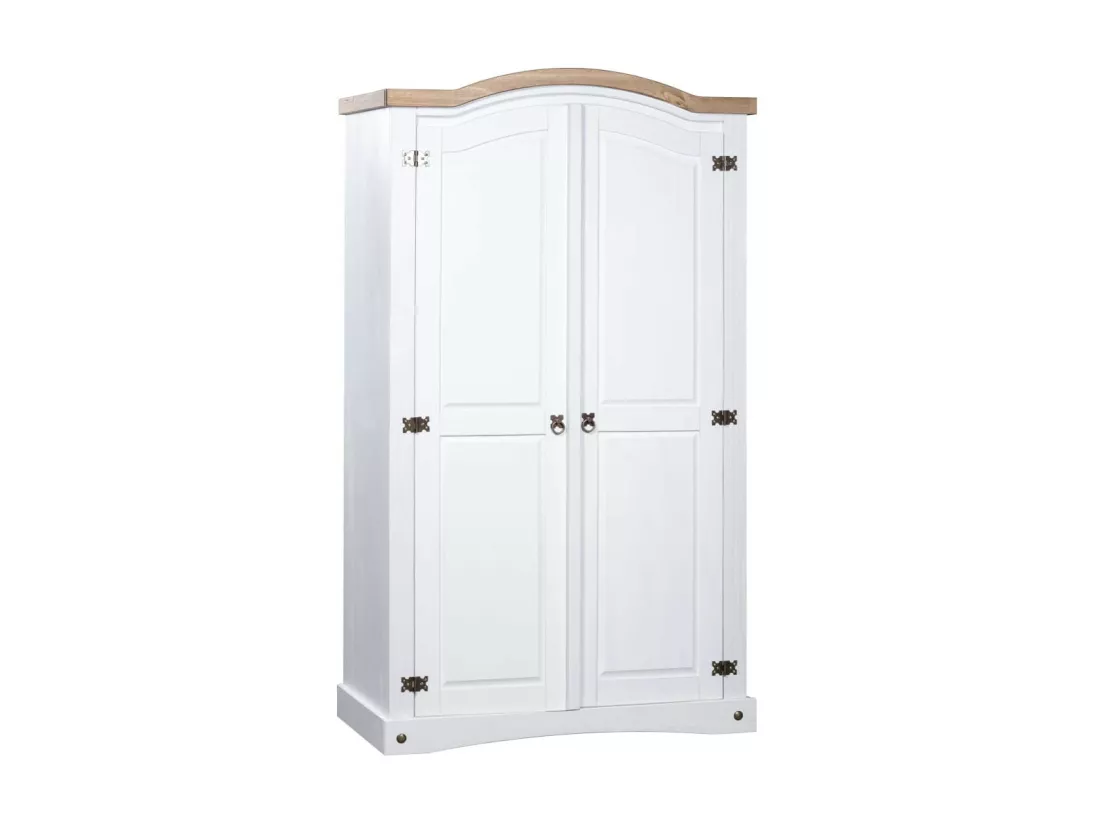 Armoire 2 portes pin massif blanc et bois clair Harrie