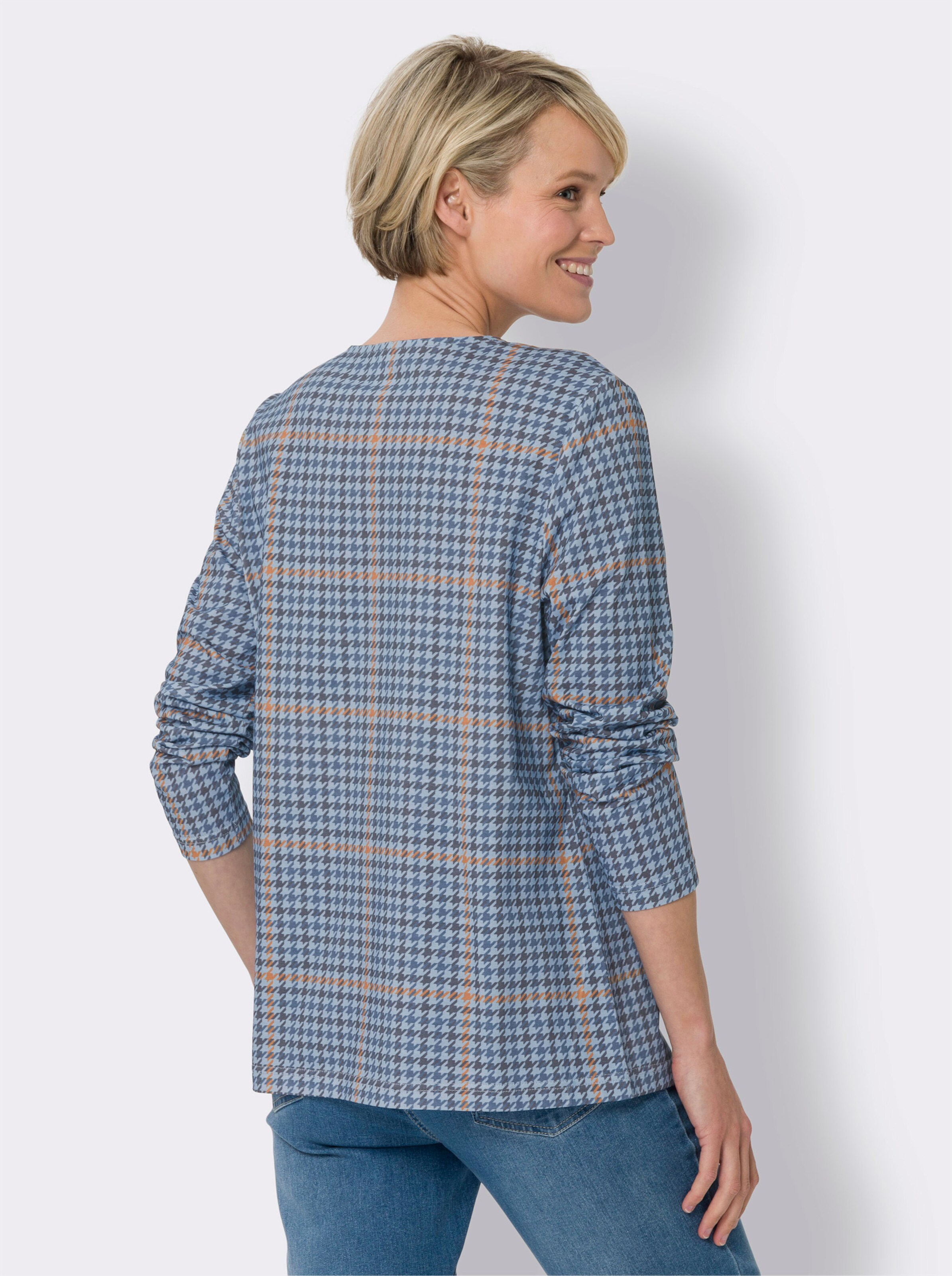 Langarmshirt mit Hahnentritt-Muster