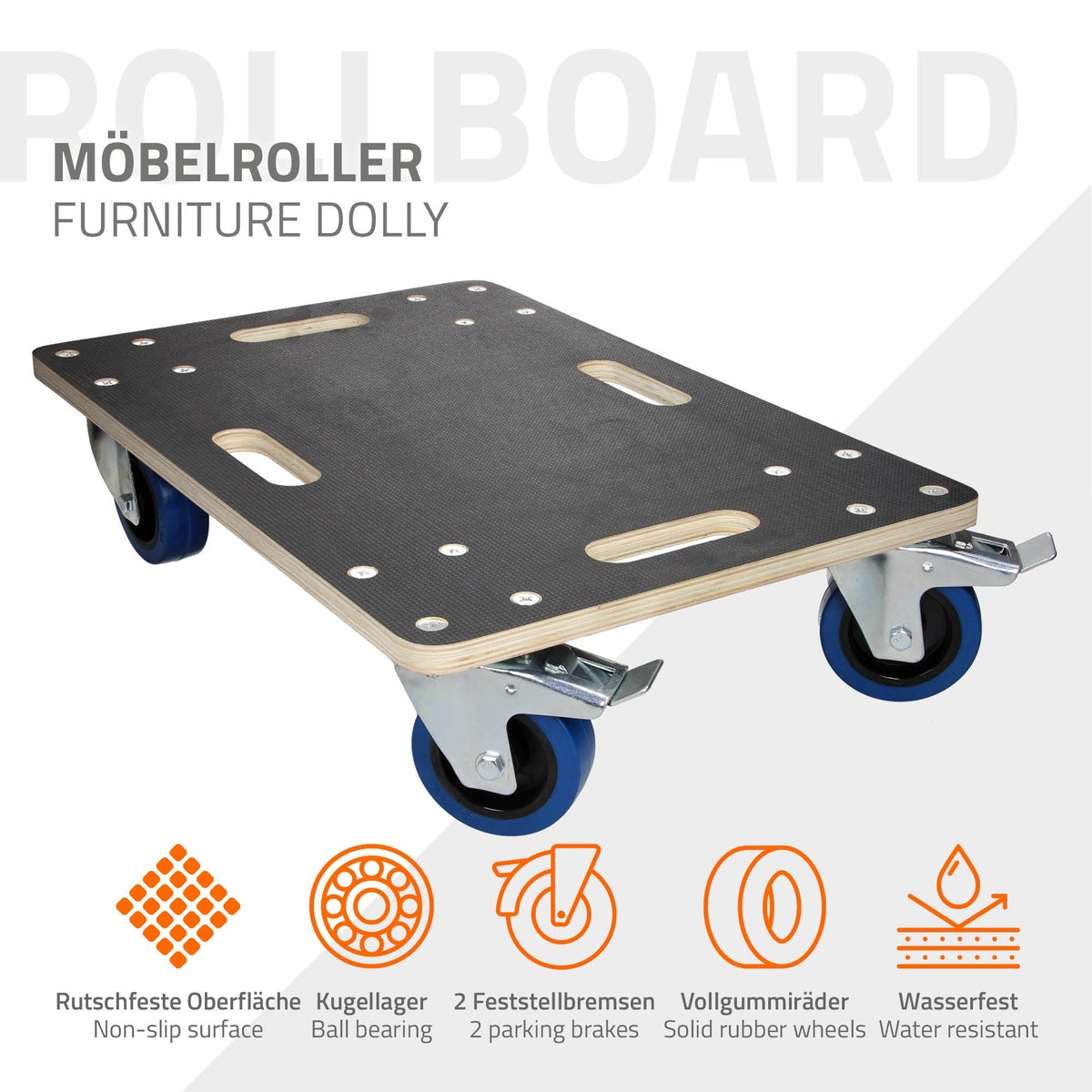 ECD Duitsland Transport Dolly met 2x blokkeerremmen 40 x 60 cm tot 800 kg Zeefdrukplaat - PP Wielen Dolly Meubel Dolly Transporthulp voor het verplaatsen van meubels Transport Meubel Hondenkar Roller Transporter