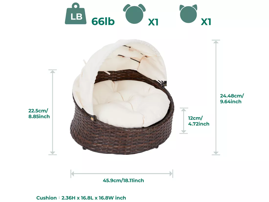 Panier lit en osier niche chien chat avec coussin lavable