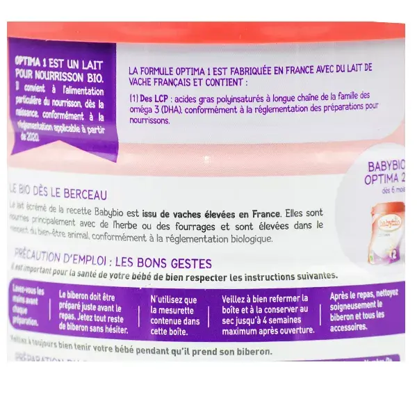 Babybio Lait infantile Optima 1er Âge Bio 800g