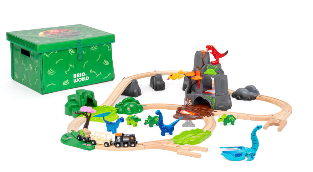 Ravensburger 63610400 BRIO World – 36104 Dinosaurier Deluxe Set  44-teiliges Zugset für Kinder ab 3 Jahren