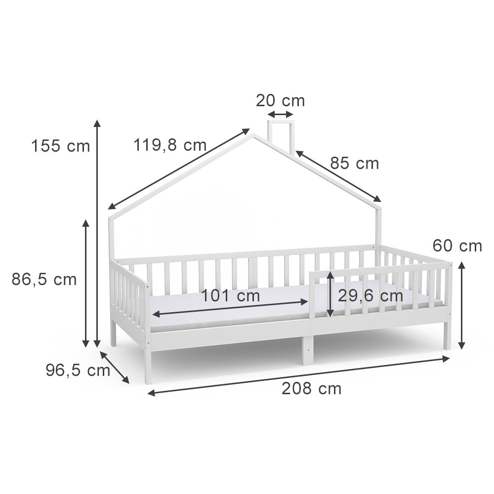 Vicco Hausbett Kinderbett Justus Weiß 90 x 200 cm mit Matratze modern