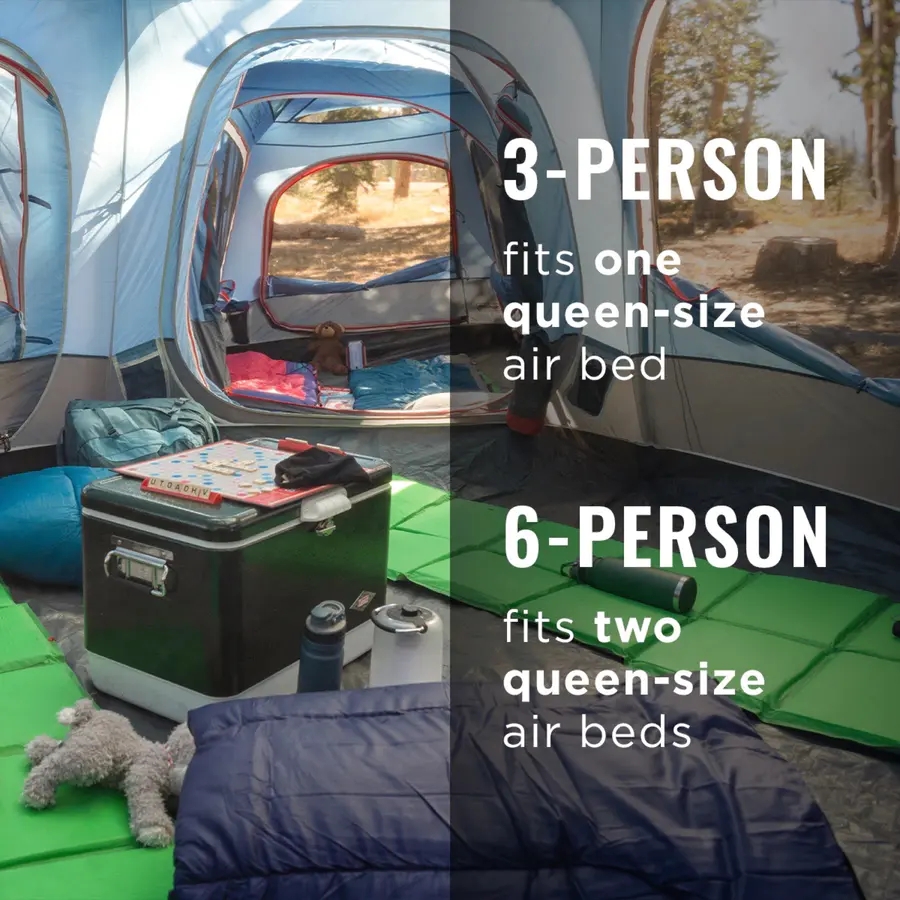 3-Person & 6-Person Connectable Tent Bundle with Fast Pitch Setup, Set of 2, Blue