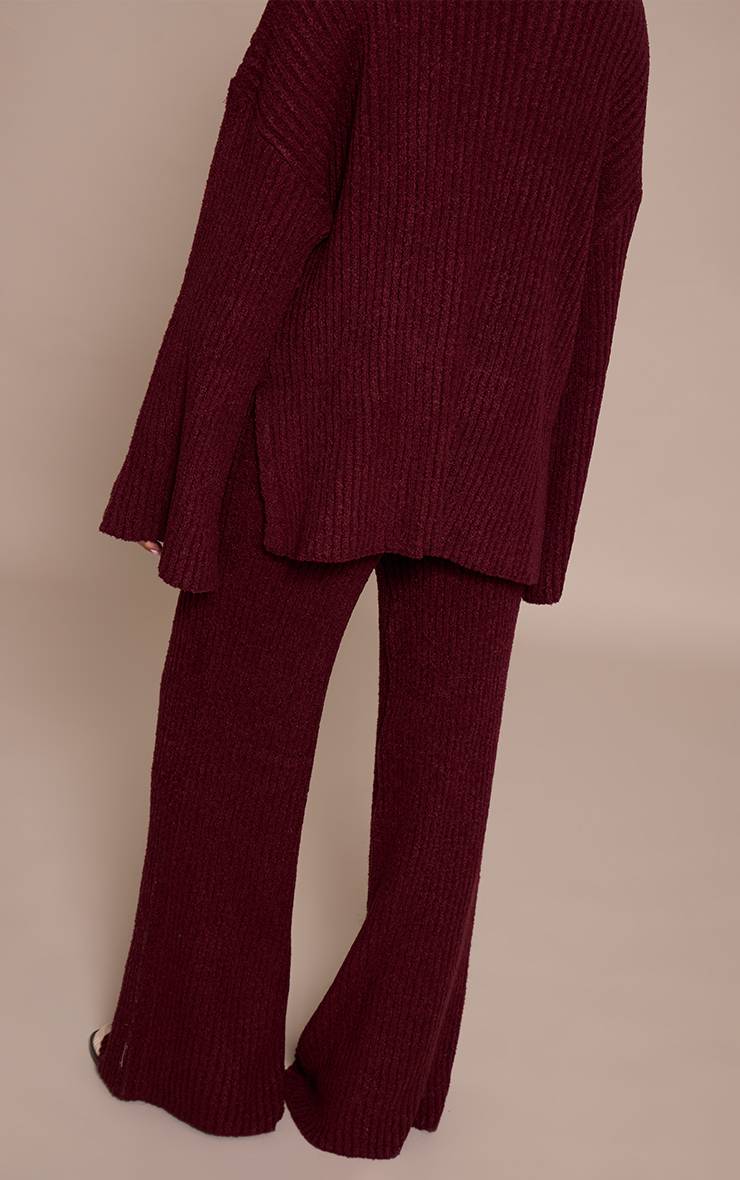 Rouge Bordeaux Pantalon Large En Maille Bouclée Côtelée