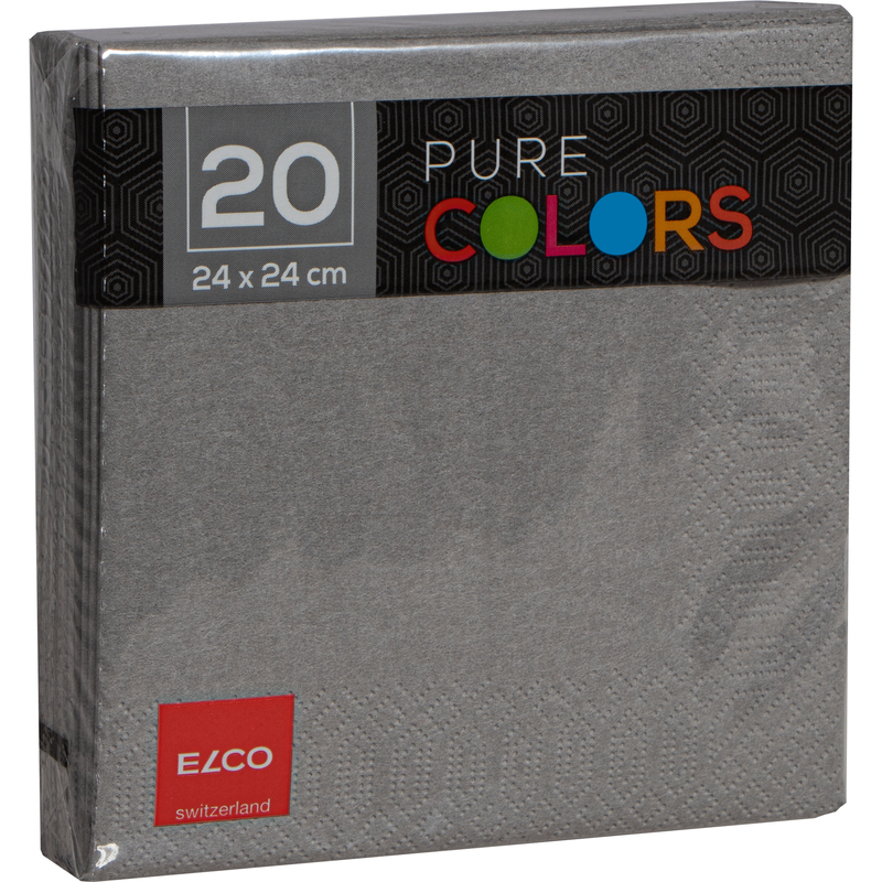 Elco Servietten Pure Colors, 24 x 24 cm,  1/4-Falz, grau, 20 Stück