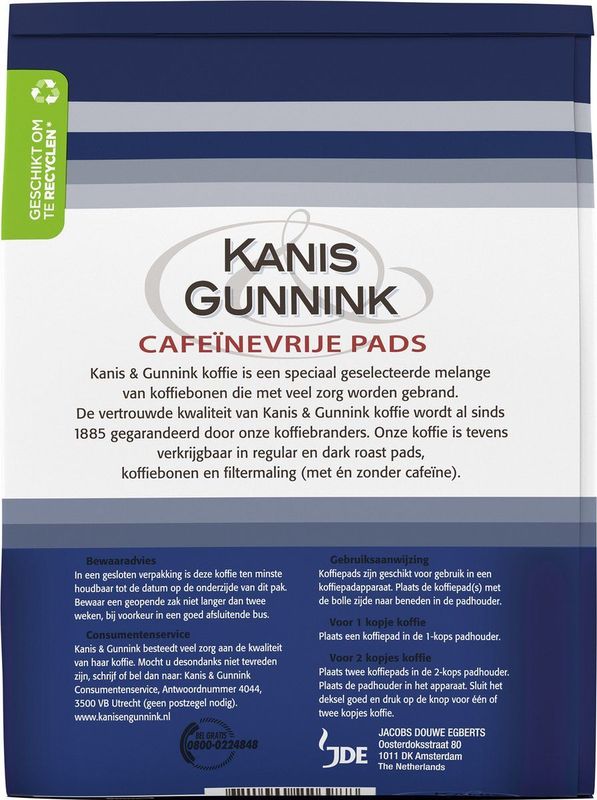 Kanis & Gunnink Cafeïnevrij Koffiepads - 10 x 36 pads