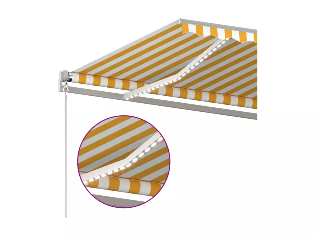 Auvent automatique capteur de vent et LED 5x3 m Jaune et blanc