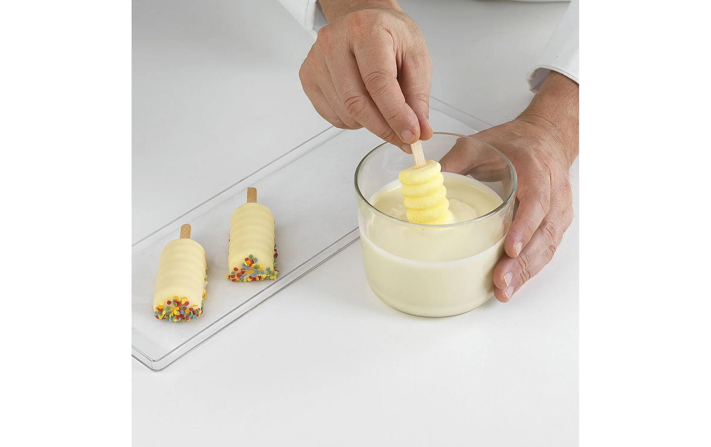 Glaceform Silikonform für Eis – Mini Tango Weiss1 Form - 4 Mulden samt Holzstäbchen und Rezept