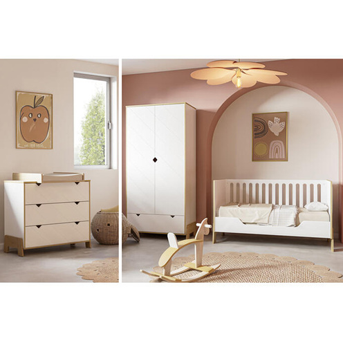Chambre Trio Lit 70x120 + Commode + plan à langer + armoire ALBIZIA - CBA Meubles