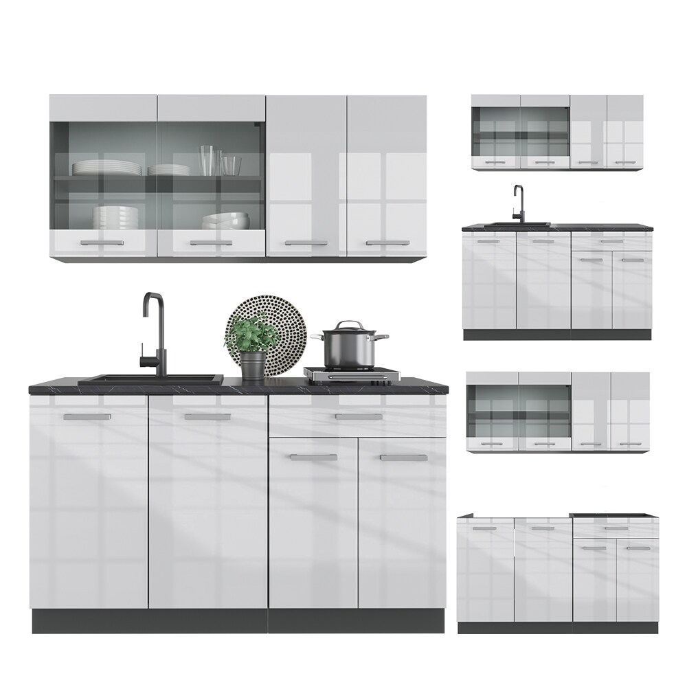 VICCO Küchenzeile R-LINE SINGLE Einbauküche 140 cm Küche Küchenblock Singleküche Anthrazit Weiß Hochglanz