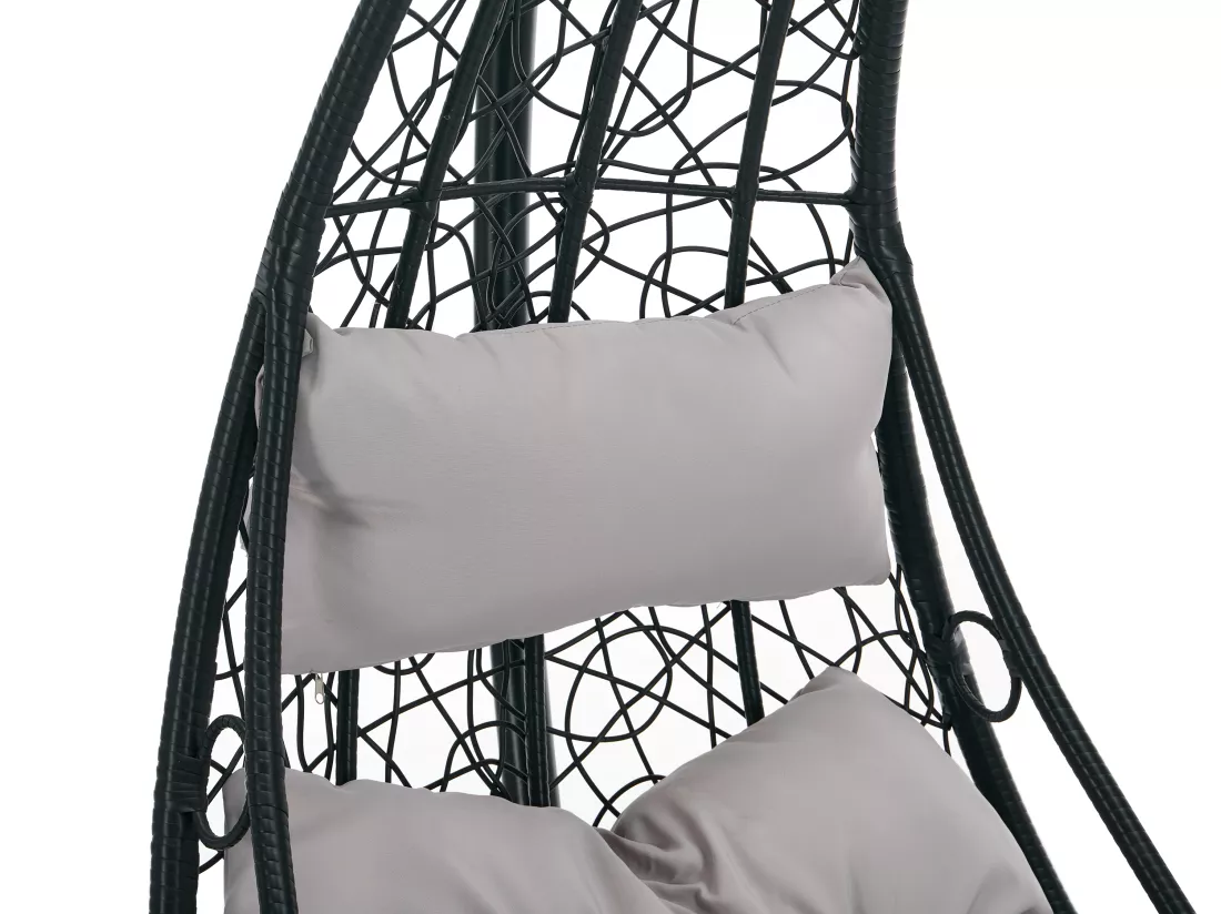Fauteuil suspendu en résine tressée - Noir avec coussins gris - LUVA de MYLIA