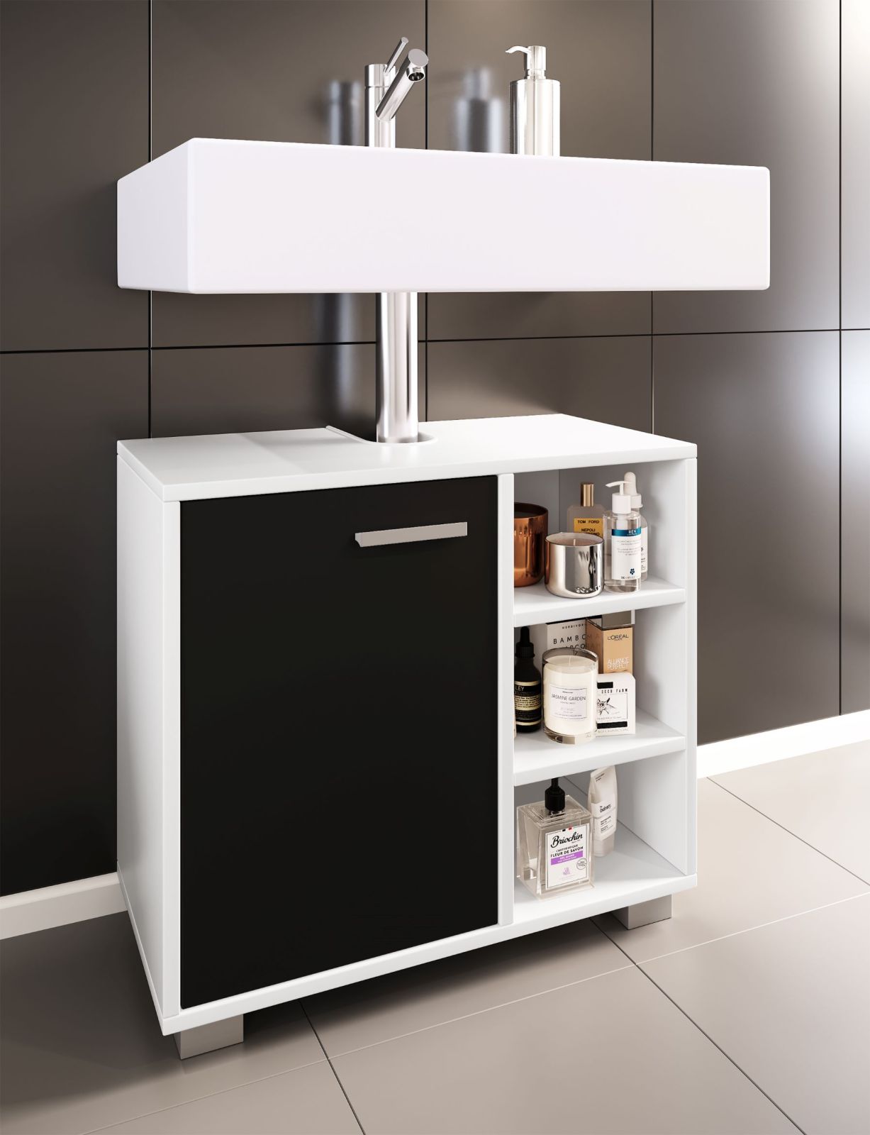 Waschbeckenunterschrank ZALO L - schwarz-weiß - 60 cm