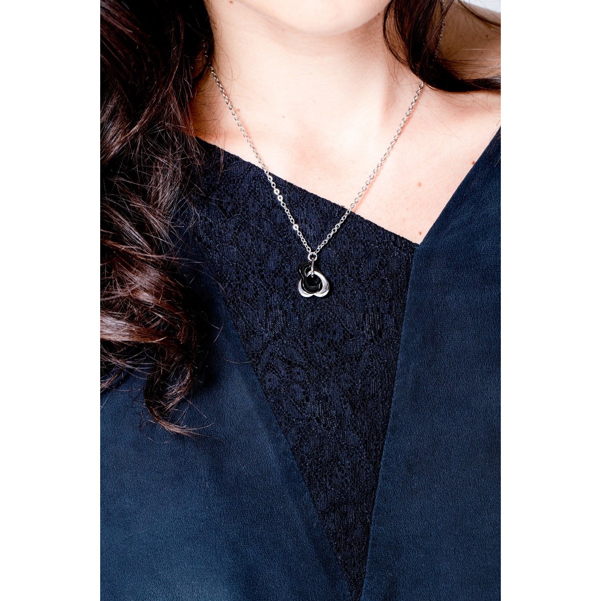 Collier mono-motif en Acier 316L et céramique - blanc brillant