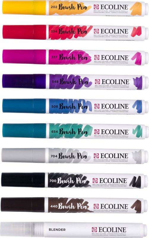 Ecoline - Brush Pen Set - 10 Kleuren - Kleurstofbasis - Flexibele Punt