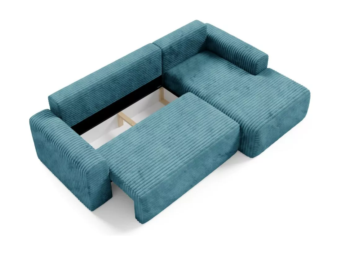 Canapé d'angle convertible en velours côtelé SONTII Turquoise