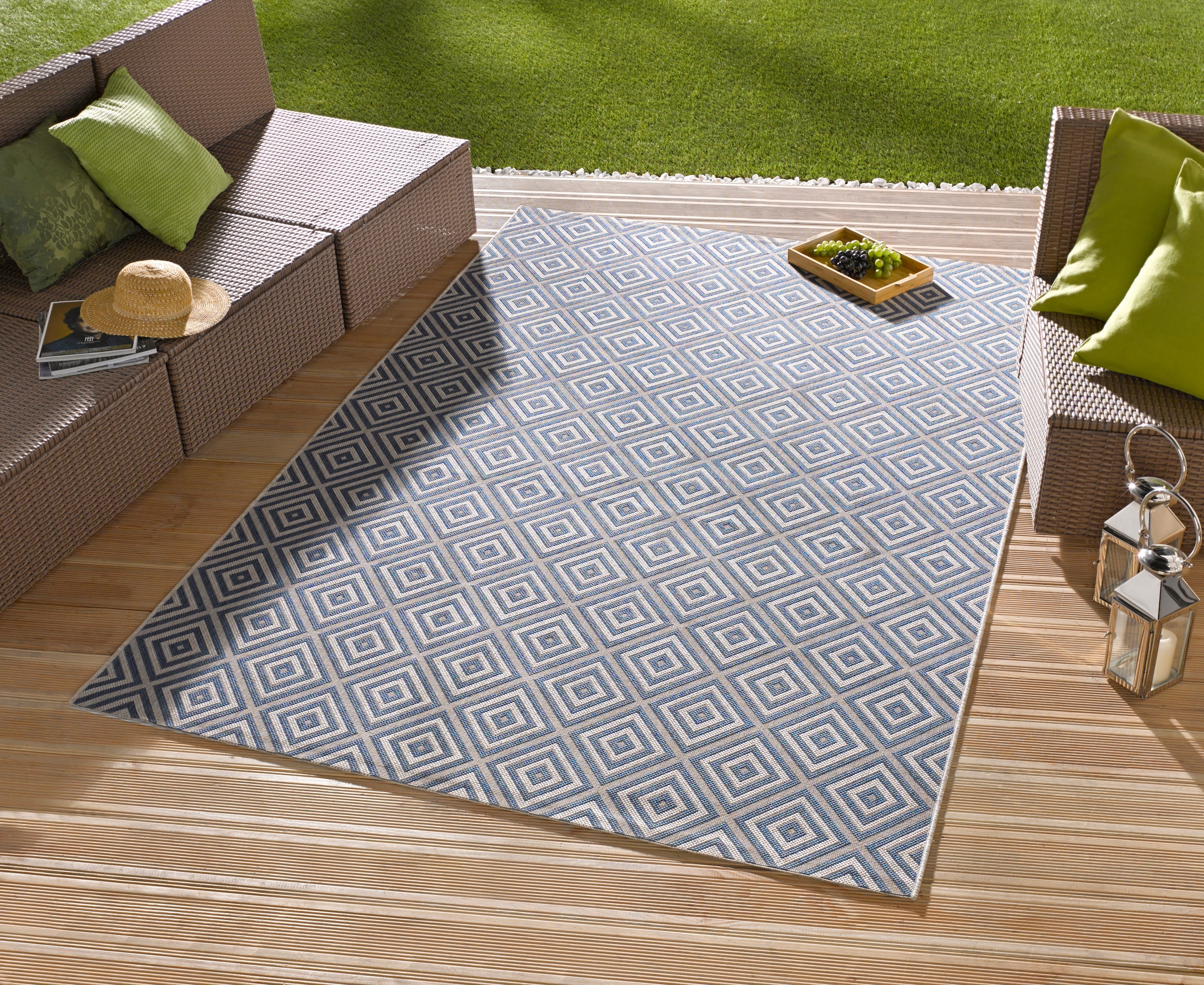 HANSE Home Teppich »Karo« rechteckig 8 mm Höhe In- & Outdoor, Läufer, Wetterfest, Raute, Balkon, Garten, Flur