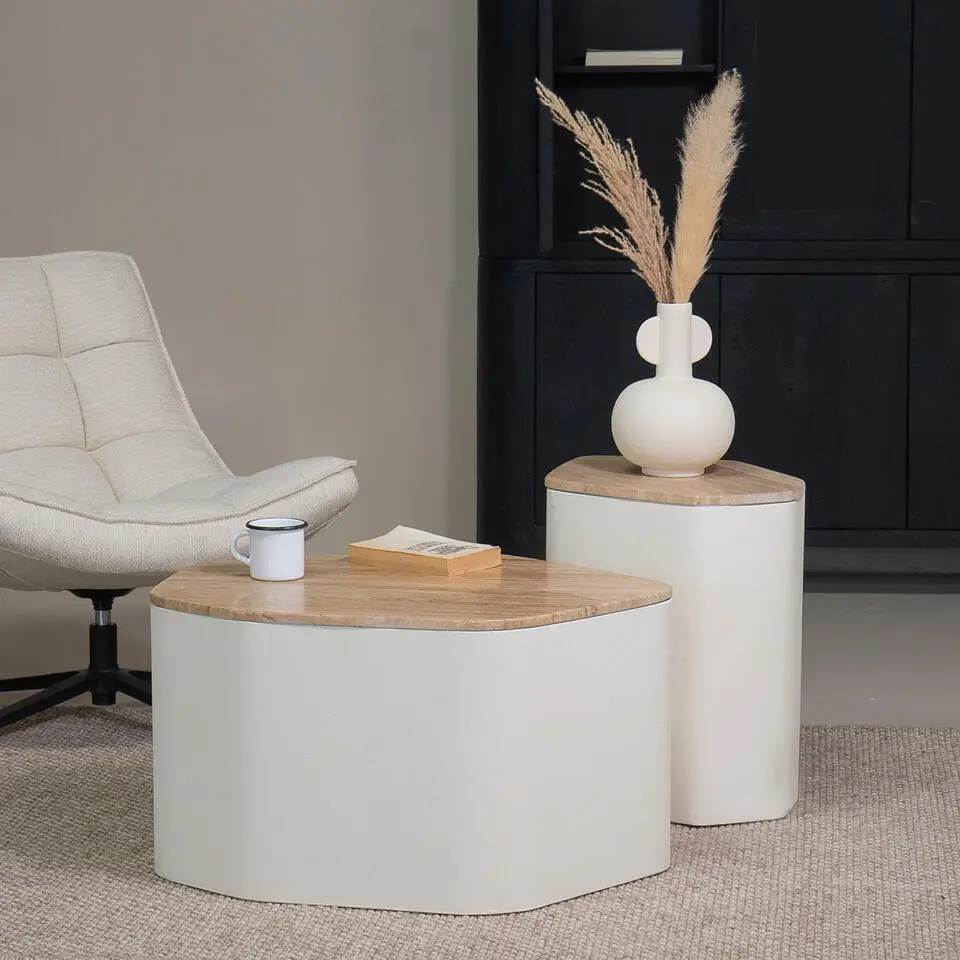 Salontafel Organisch 76cm - Beige/Naturel Travertin - Cersei