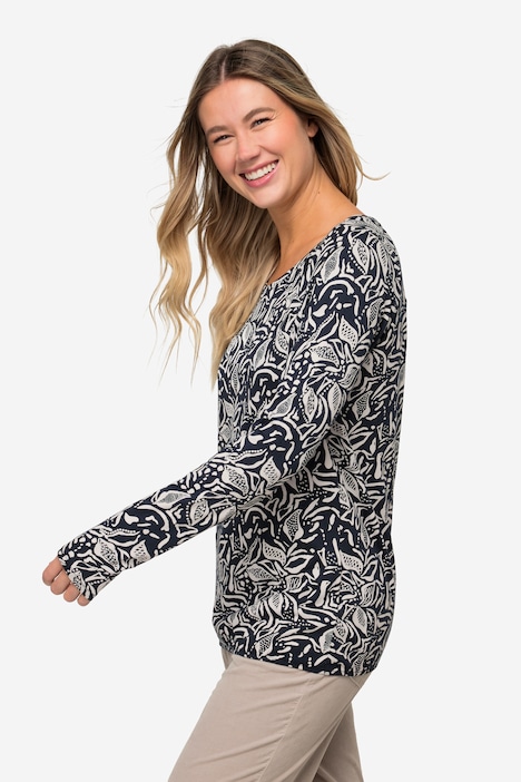 T-Shirt, allover Print, Rundhals, Langarm, OEKO-TEX