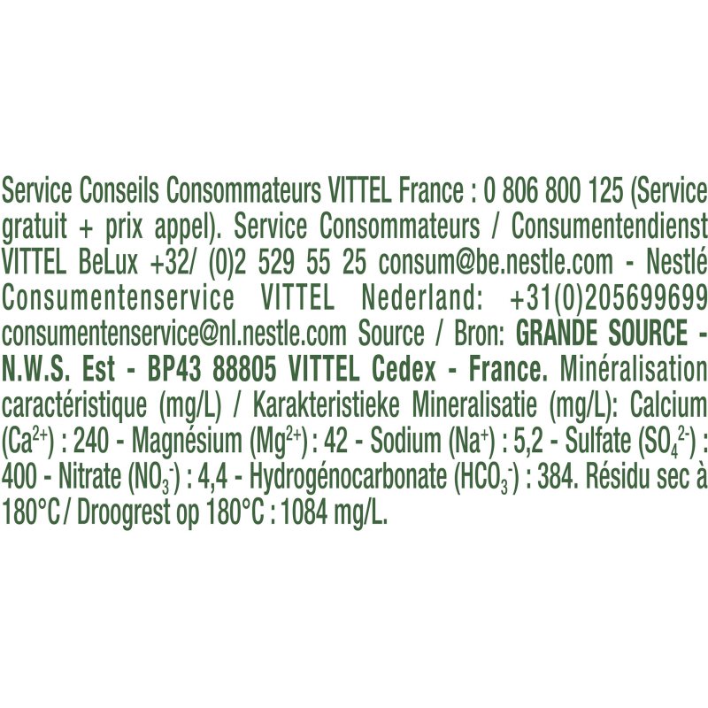 Eau minérale Vittel 1 L - 15 bouteilles
