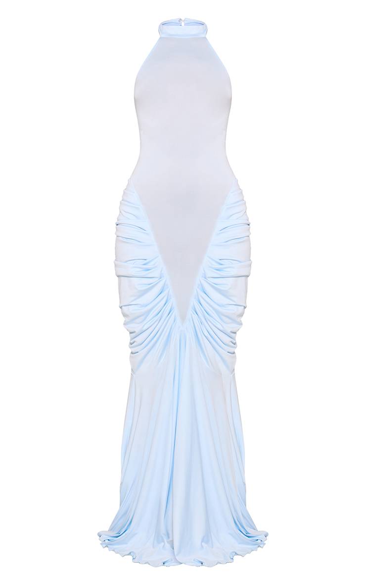 Bleu Layette Robe Longue Col Montant À Ourlet Froncé
