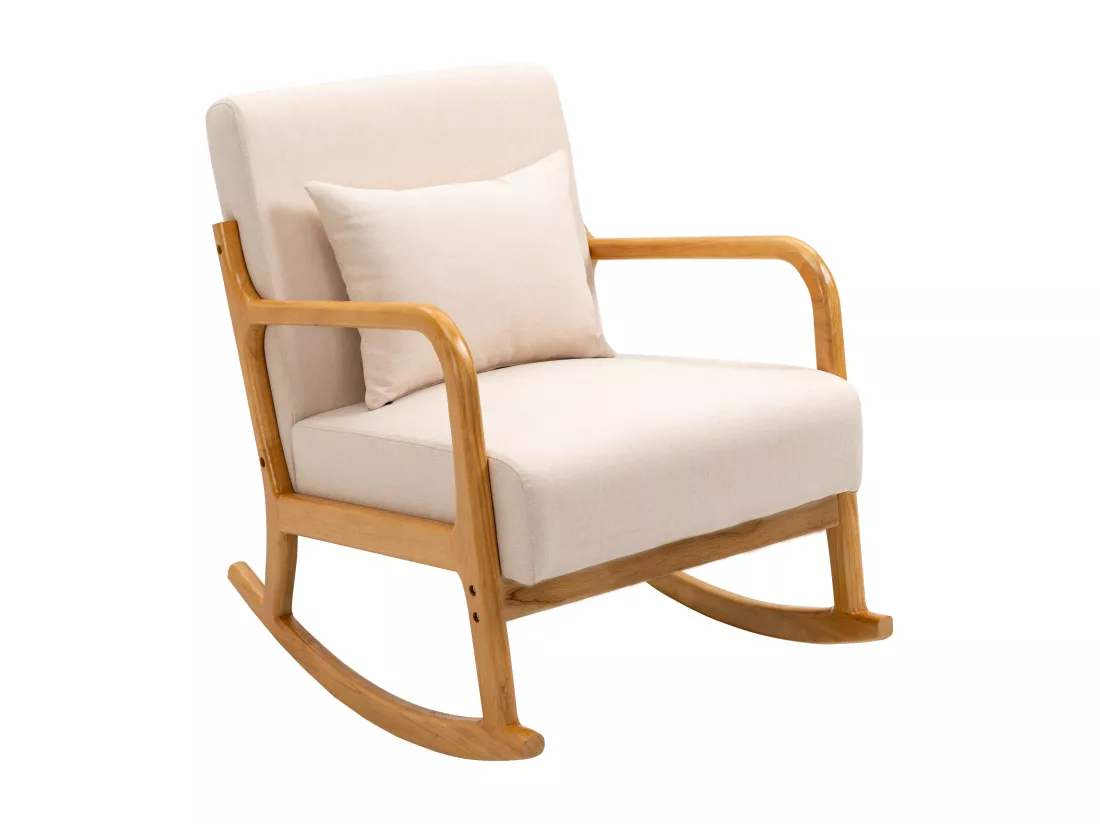 Rocking chair en bois massif et tissu beige