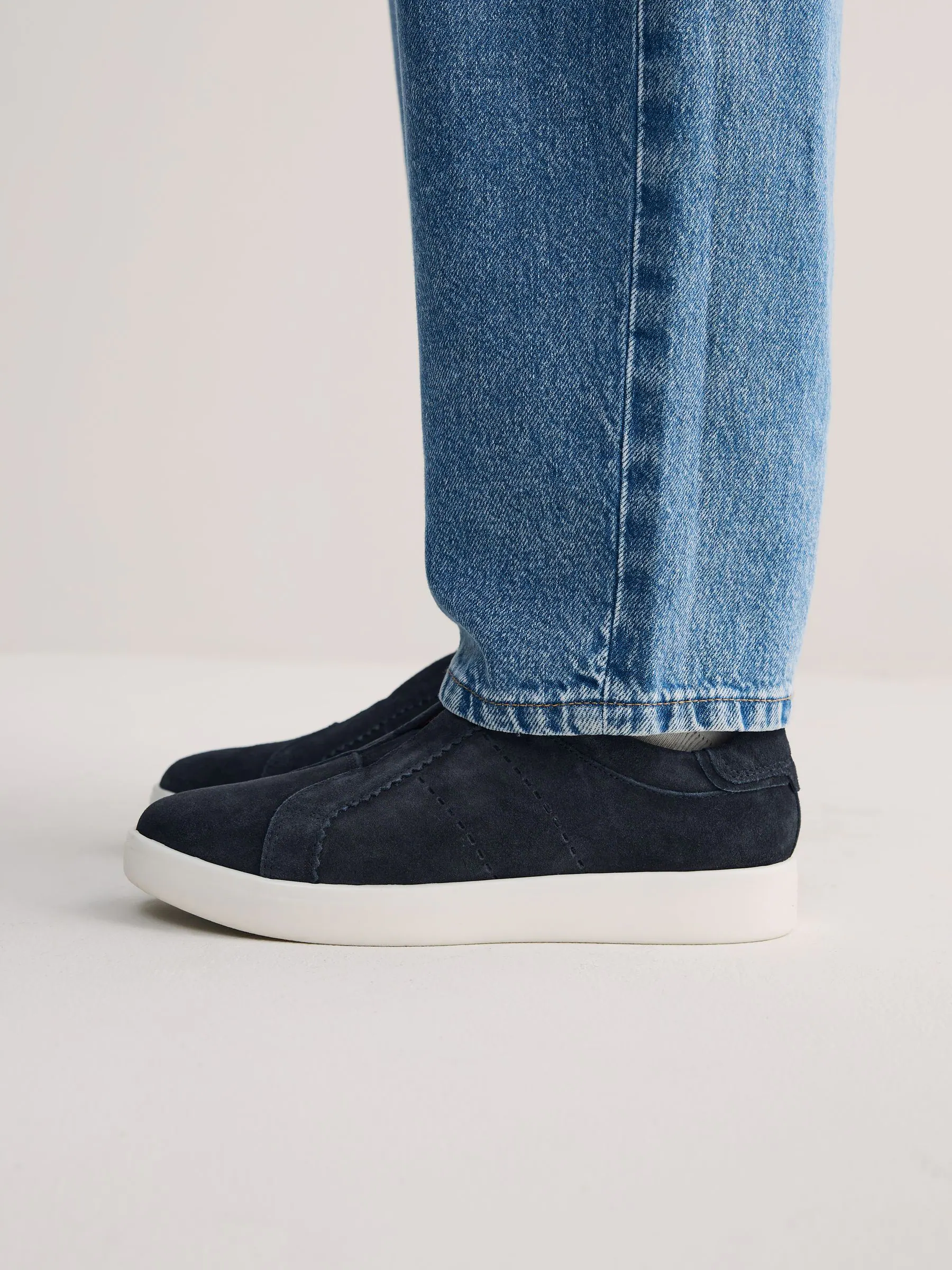 Marineblauw - Signature Premium Leather Laceless Slip-On Trainers