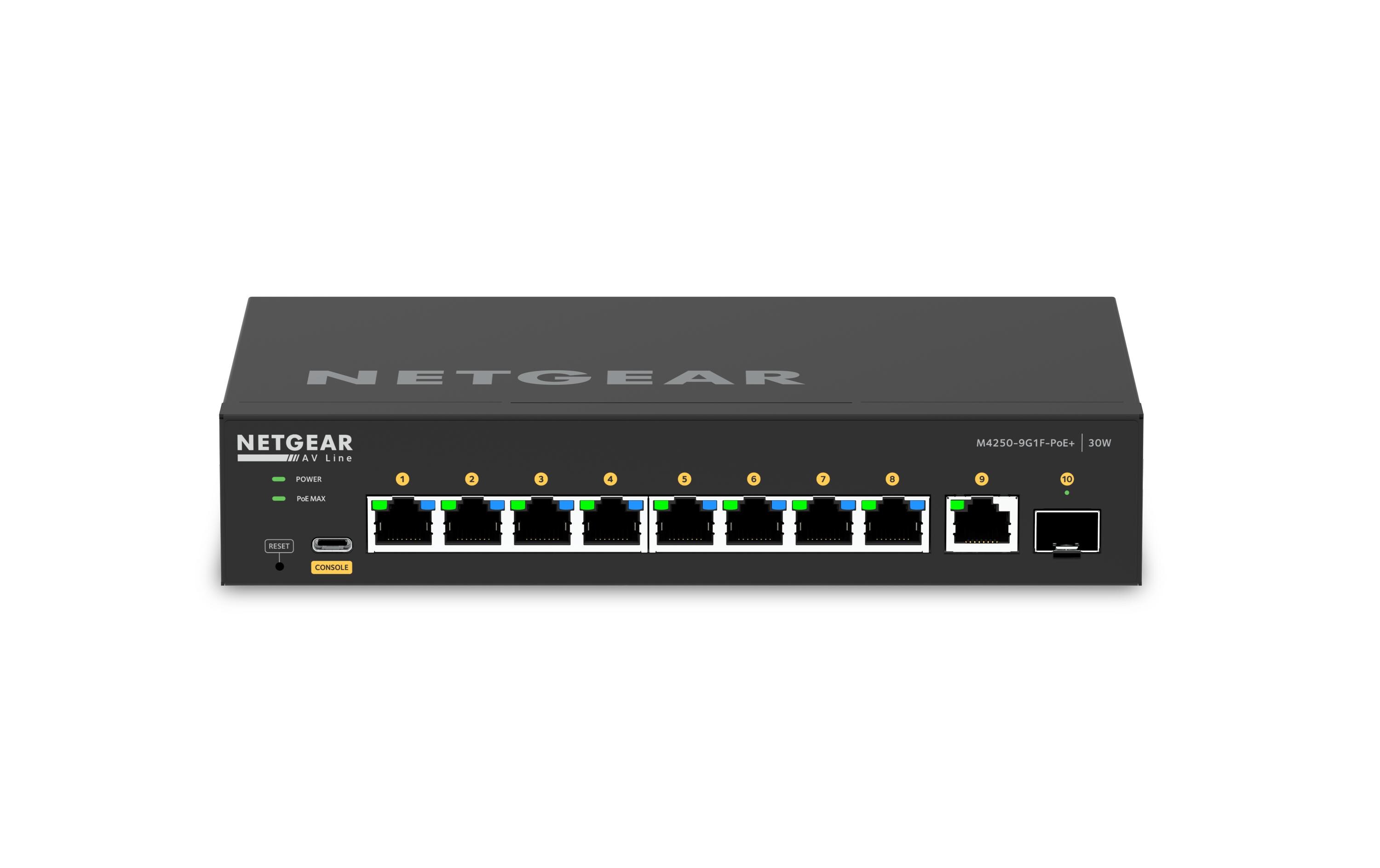 PoE+ Switch M4250-9G1F-PoE+ 10 Port<br>NETGEAR AV Line M4250-9G1F-PoE+ Fully Managed Desktop Switch (GSM4210PD)