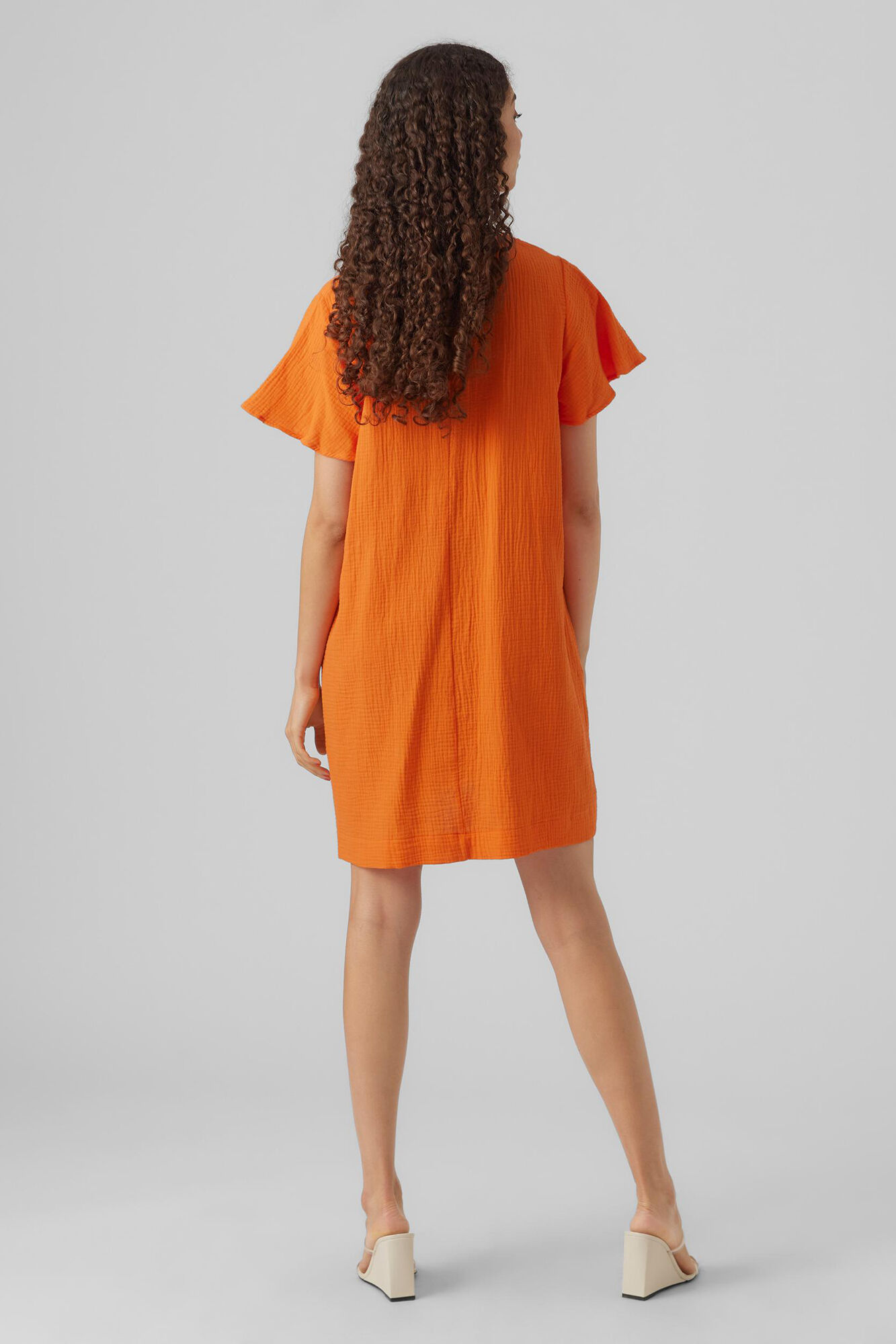 Vestido curto de algodão - Laranja