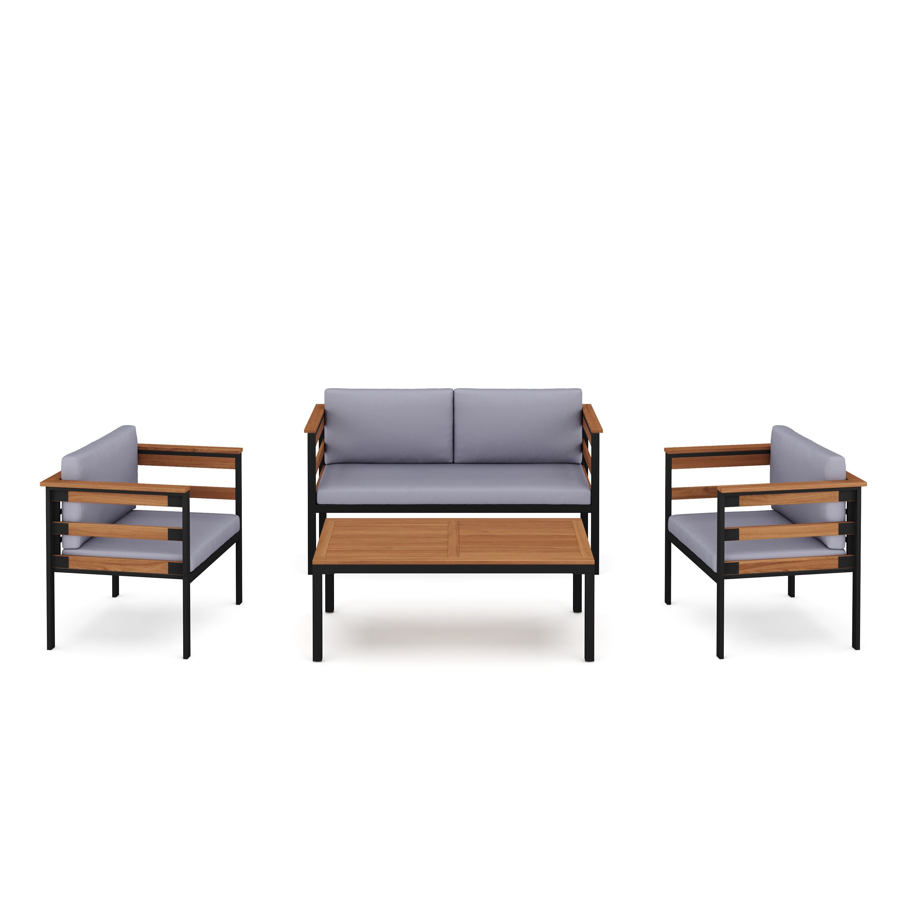 Lounge Holz MARLA schwarz/natur/grau