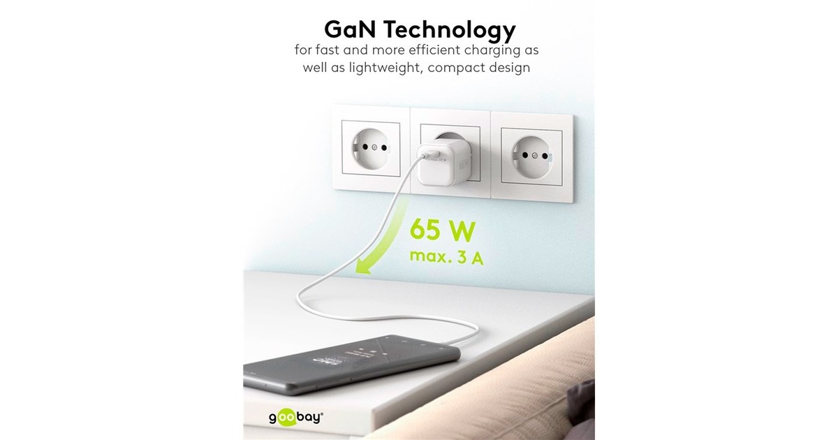 goobayUSB-C PD GaN snellader Nano (65 W)   (Wit, 1x USB-C, Power Delivery 3.0)