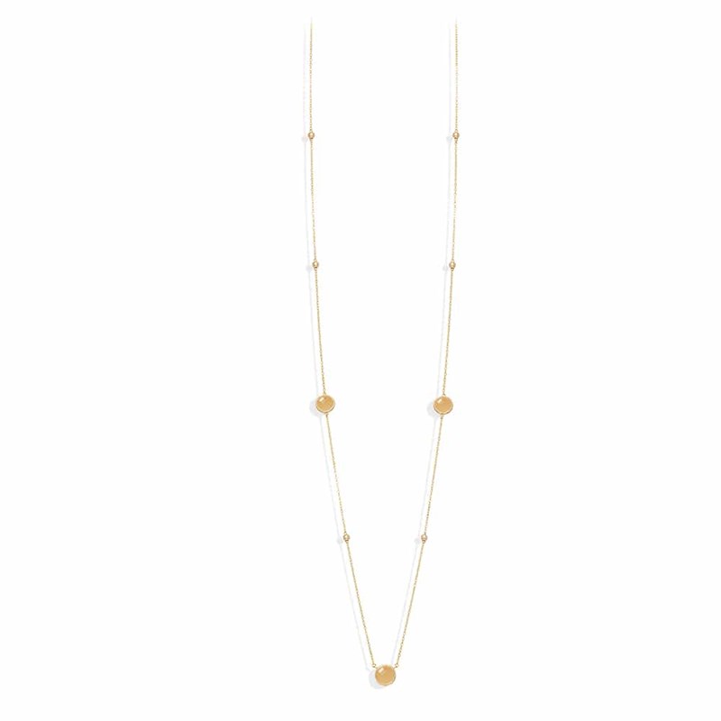 Collier Long Sautoir Argent Doré Valentine Cristal Pêche