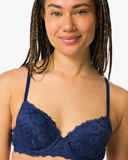 soutien-gorge préformé en dentelle avec armatures bleu foncé
