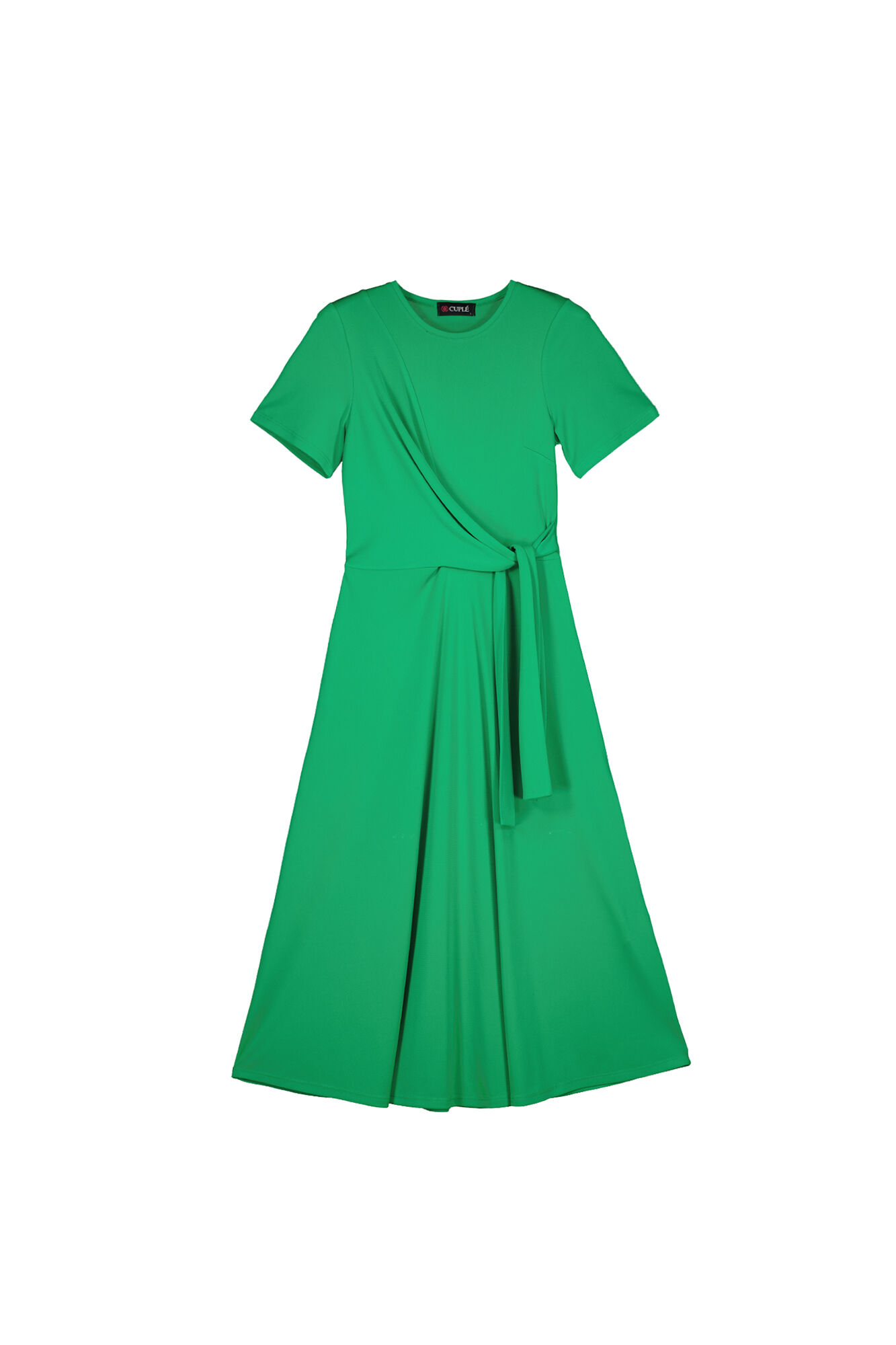 Vestido de manga curta com nó frontal - Verde escuro