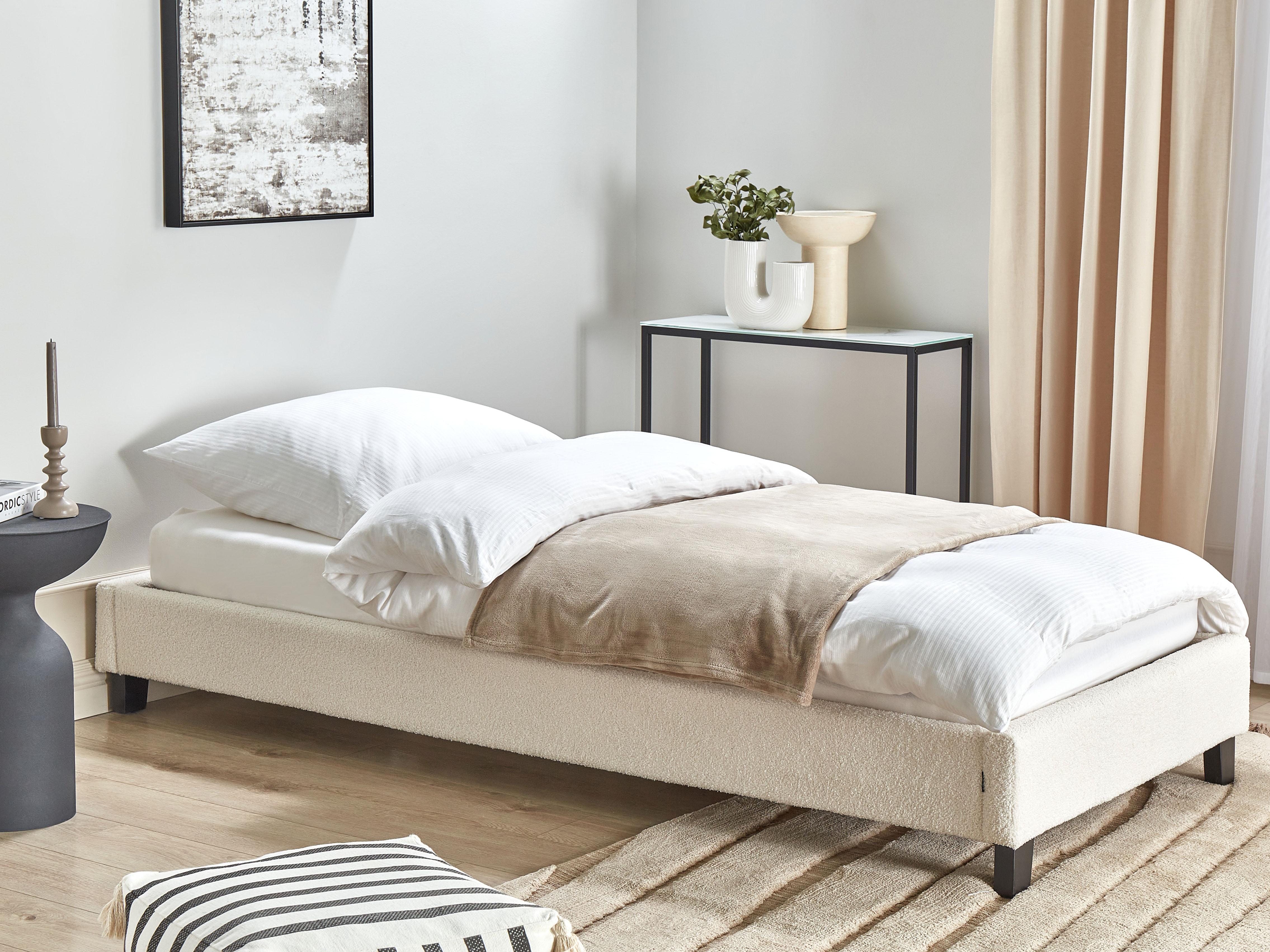 Bed zonder hoofdbord Bouclé ROANNE 90 x 200 cm Lichtbeige