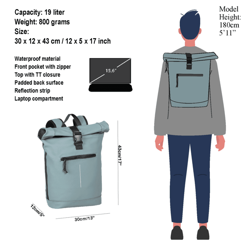 New Rebels Mart New York Rolltop Backpack Soft Blue