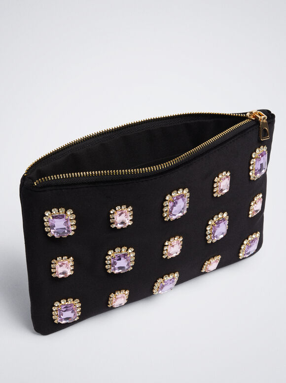 Bolsa de veludo com cristais - Preta