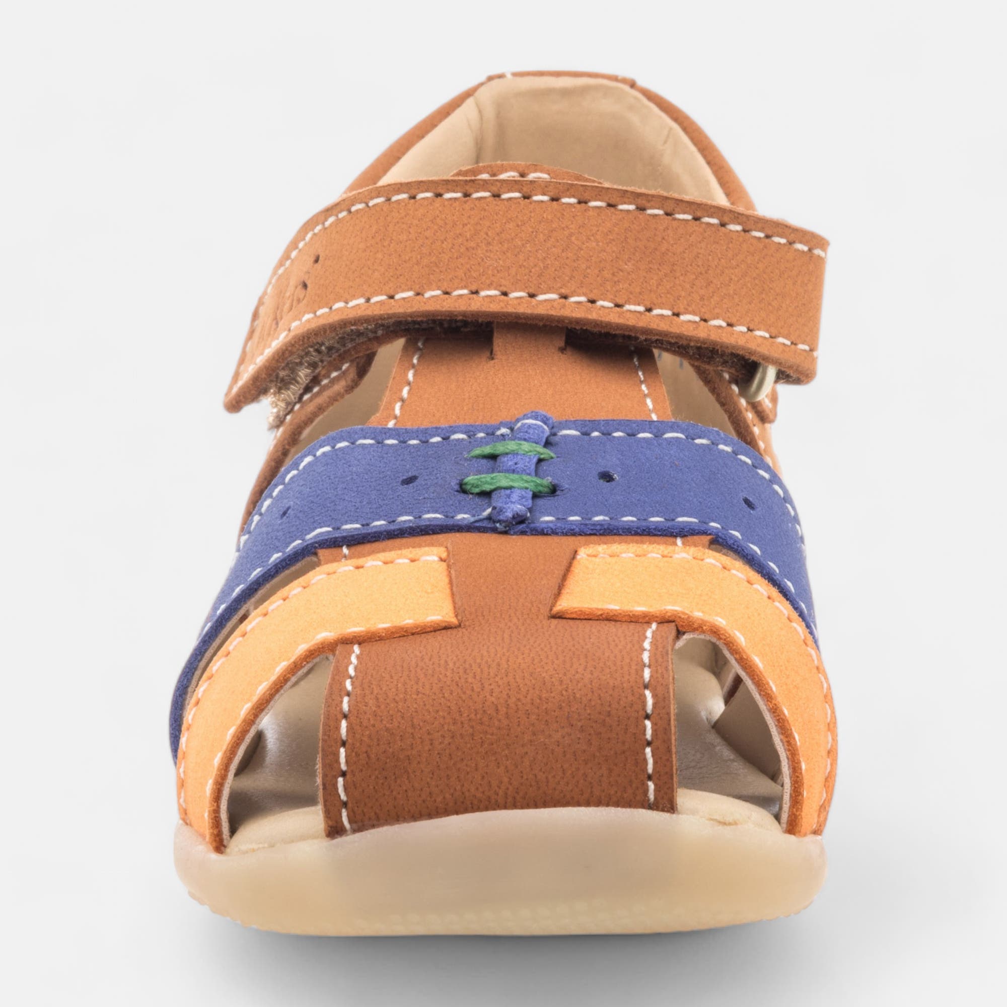 Nu-pieds Bébé garçon en cuir cognac