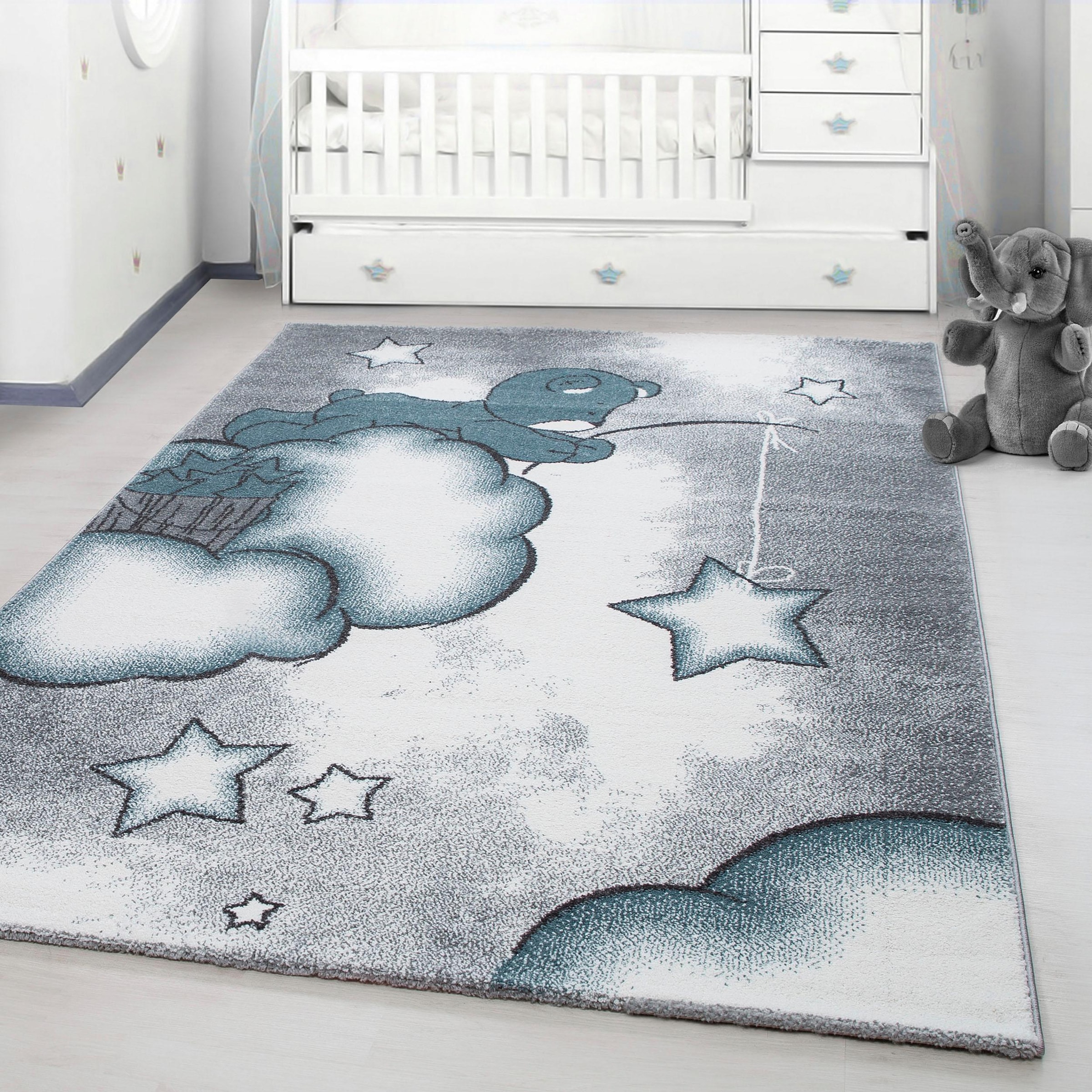 Ayyildiz Teppiche Kinderteppich »Kids 580« rechteckig 12 mm Höhe auch in rund, Teddybär, Sterne Design, Kurzflor