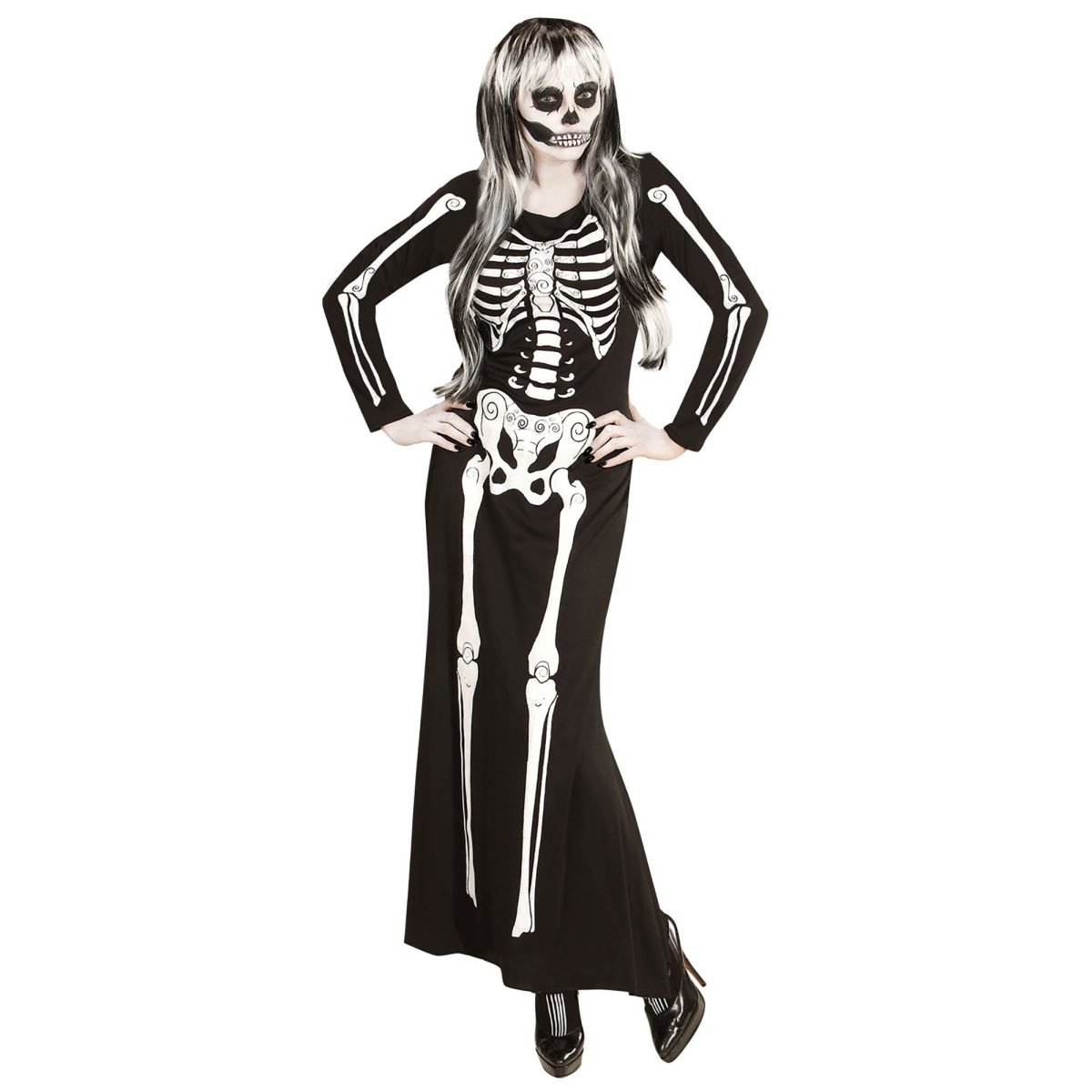 Halloween Kostuum Wit Zwart Dames Skelet