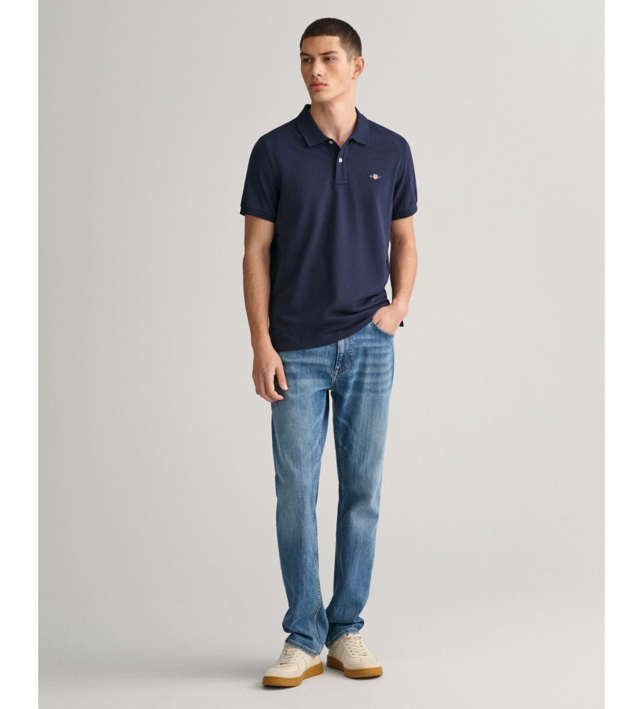 Camisa polo Gant Shield azul marinho piqué de corte regular