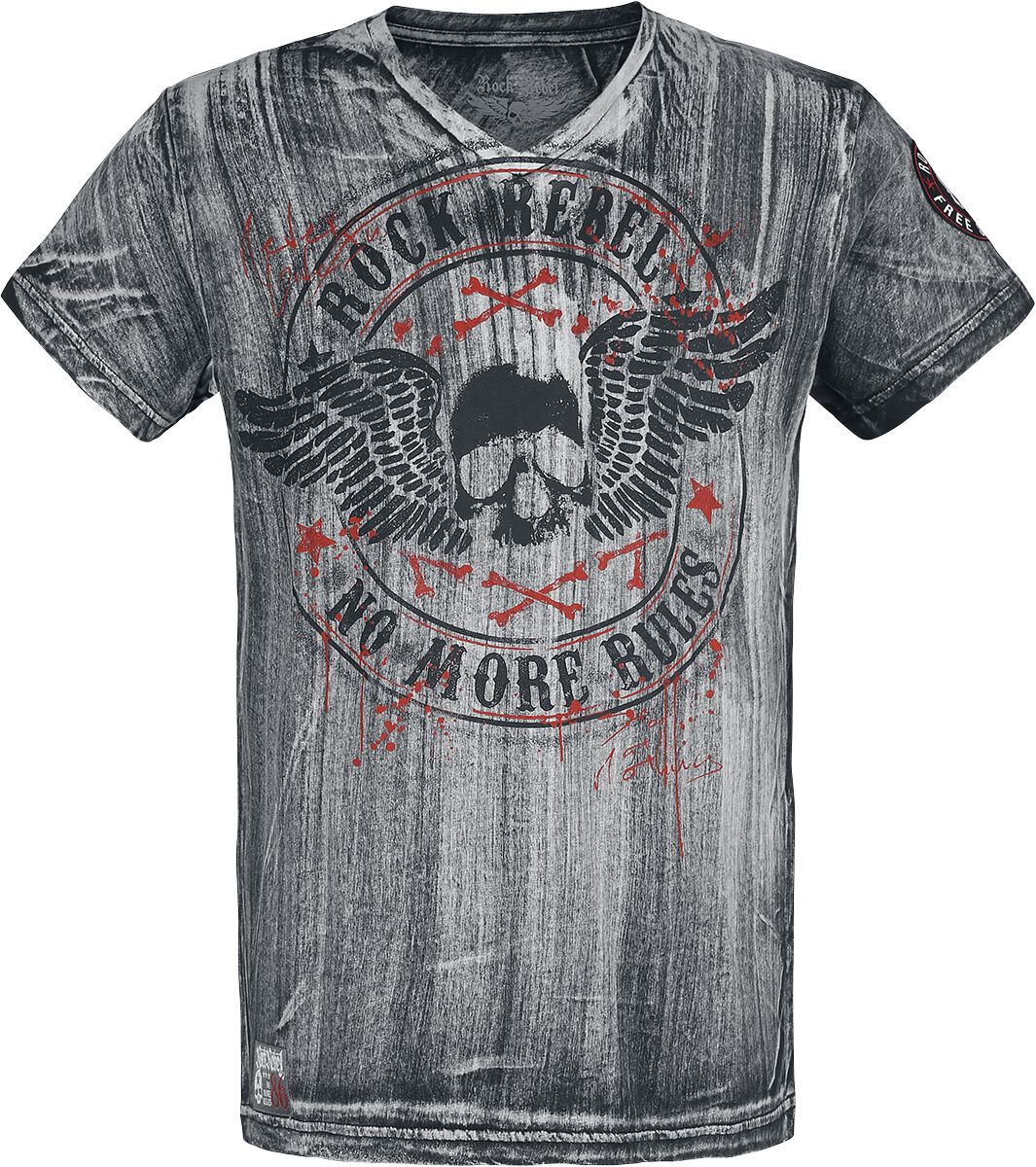T-Shirt Gris Col En V & Imprimé | Rock Rebel by EMP T-Shirt Manches courtes