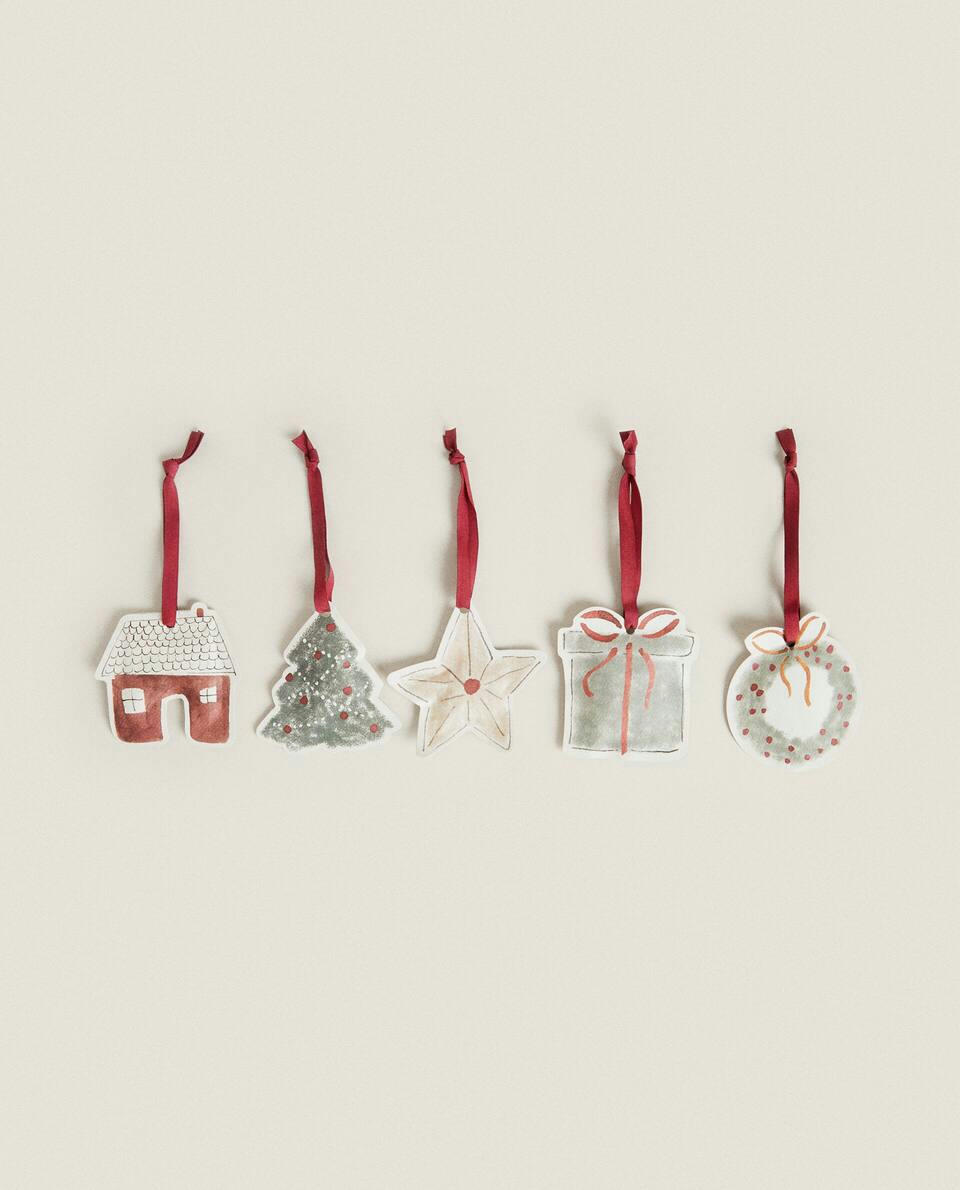 Pacote com 5 etiquetas decorativas para figuras de Natal infantis