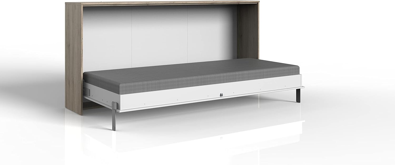 Klappbett Juist – Schrankbett in Eiche San Remo oder Weiß, Made in Germany, TÜV-geprüft, in 90x200 cm, 120x200 cm und 140x200 cm, Jugendbett oder Gästebett (90 x 200 cm in Eiche - Weiß)