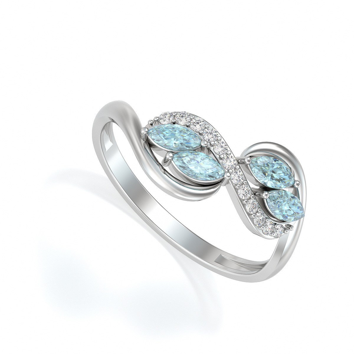 Bague ADEN Or 585 Blanc Aigue-Marine et diamants 1.546grs